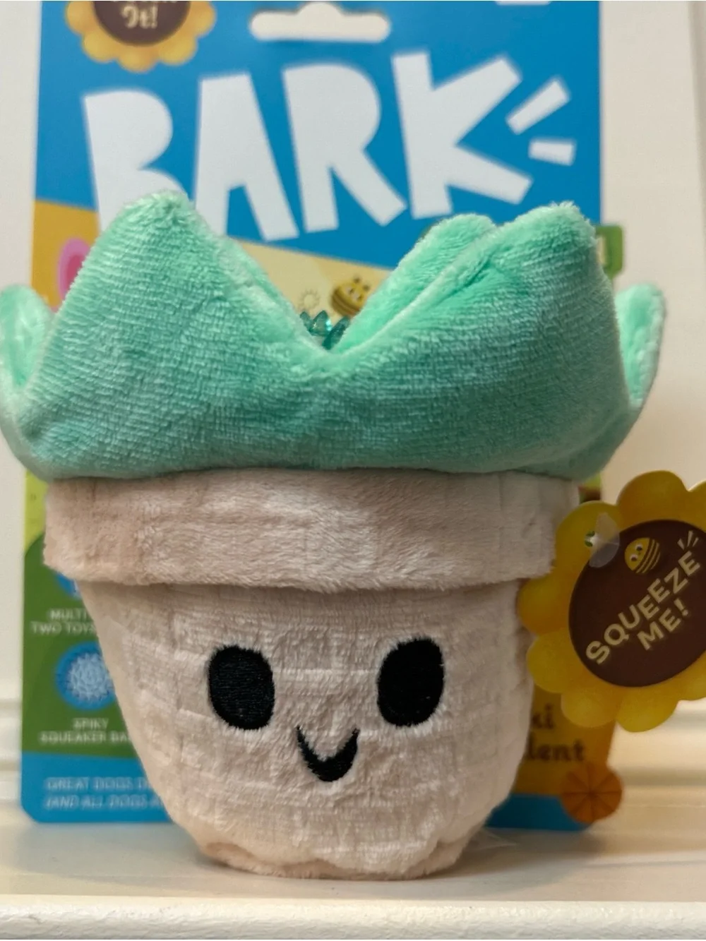 BARK Plush Succulent Dog Toy in Mint Green and Cream